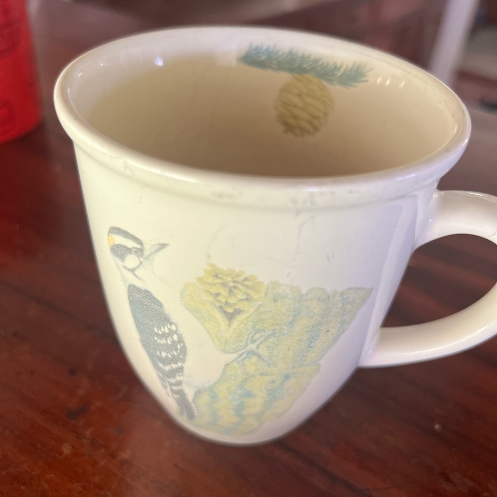 CJ wildlife vintage downy woodpecker mug